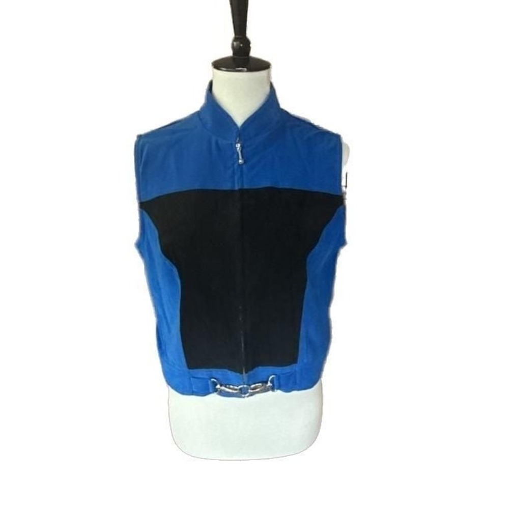 Donna Degnan New York Blue and Black Colorblock Zippered Vest, M